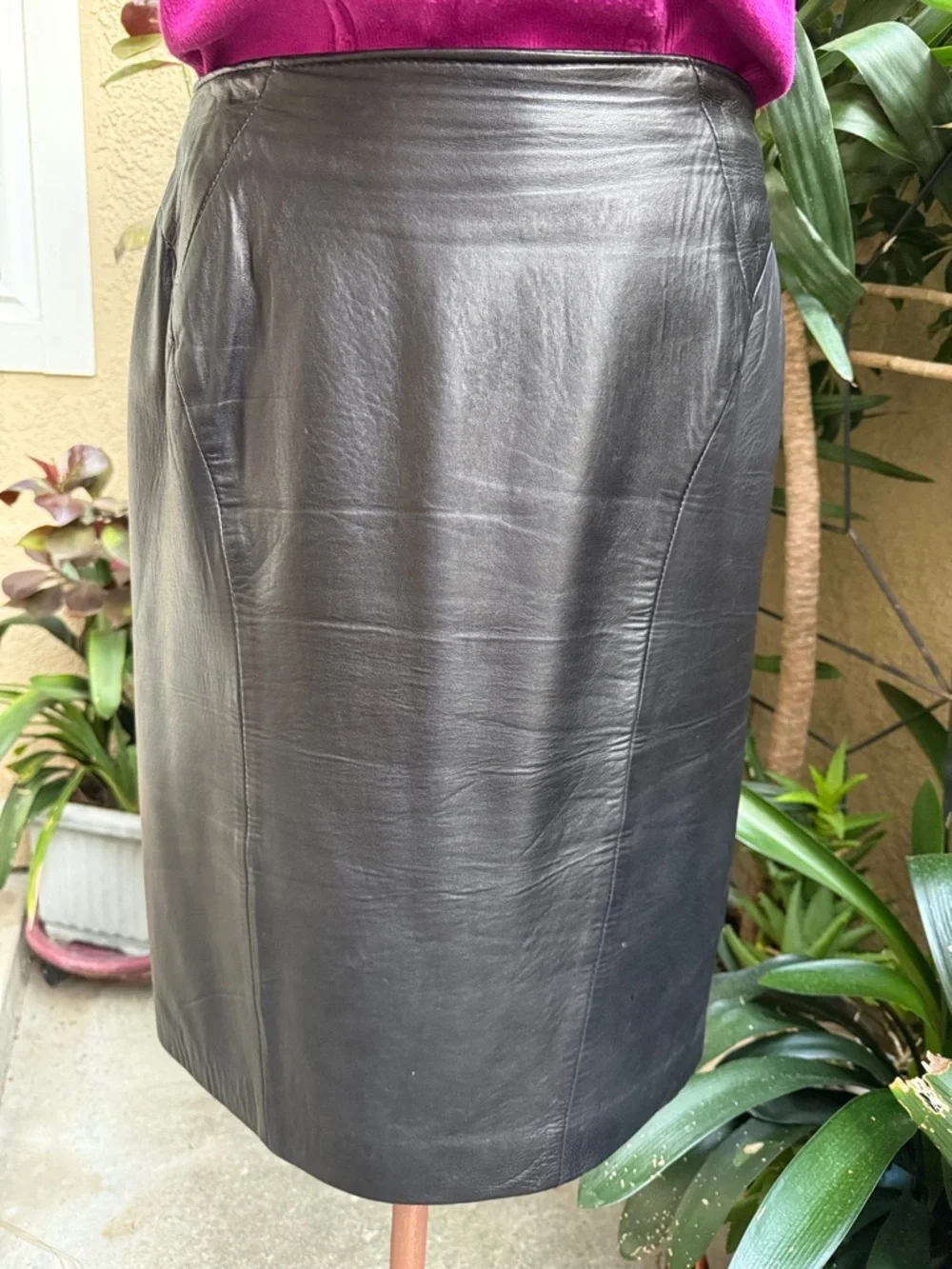 Vintage Positano black genuine leather midi skirt